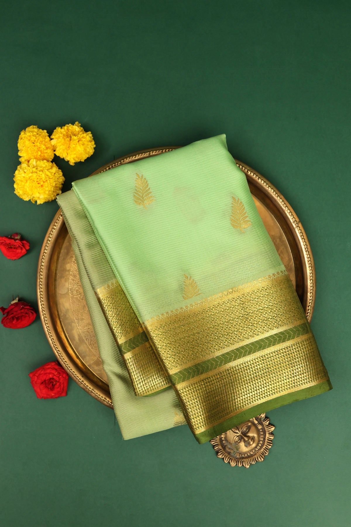 Mysore Crepe Sea Green Saree