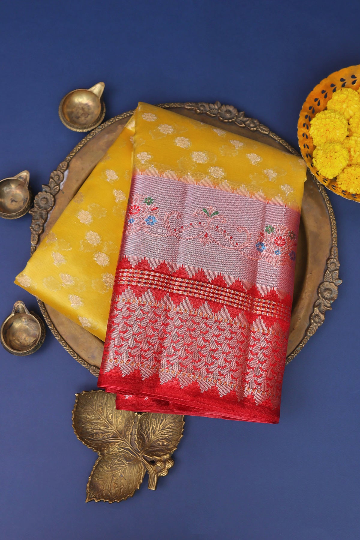 Chiniya Silk Yellow Saree