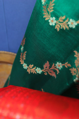 Chiniya Silk Bottle Green Saree