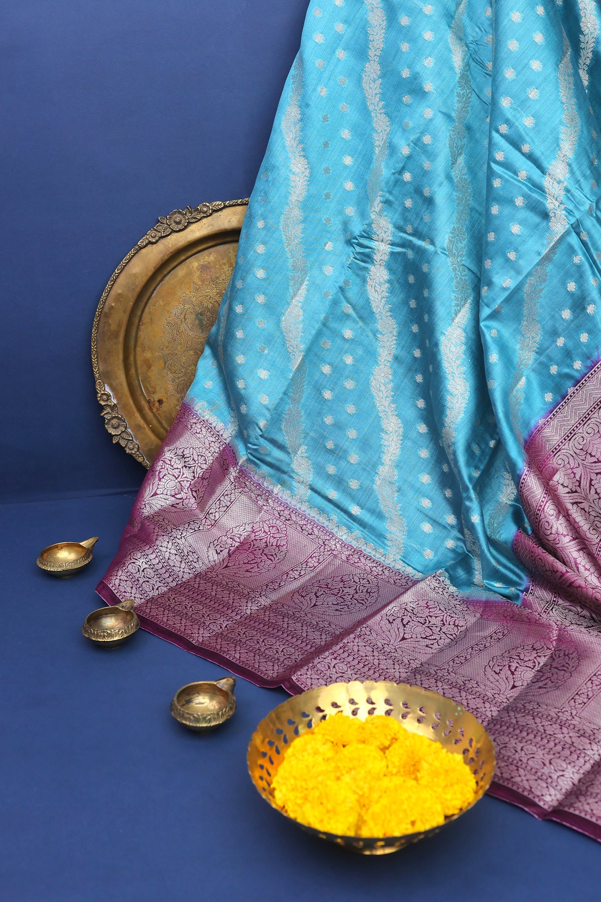 Chiniya Silk Light Blue Saree