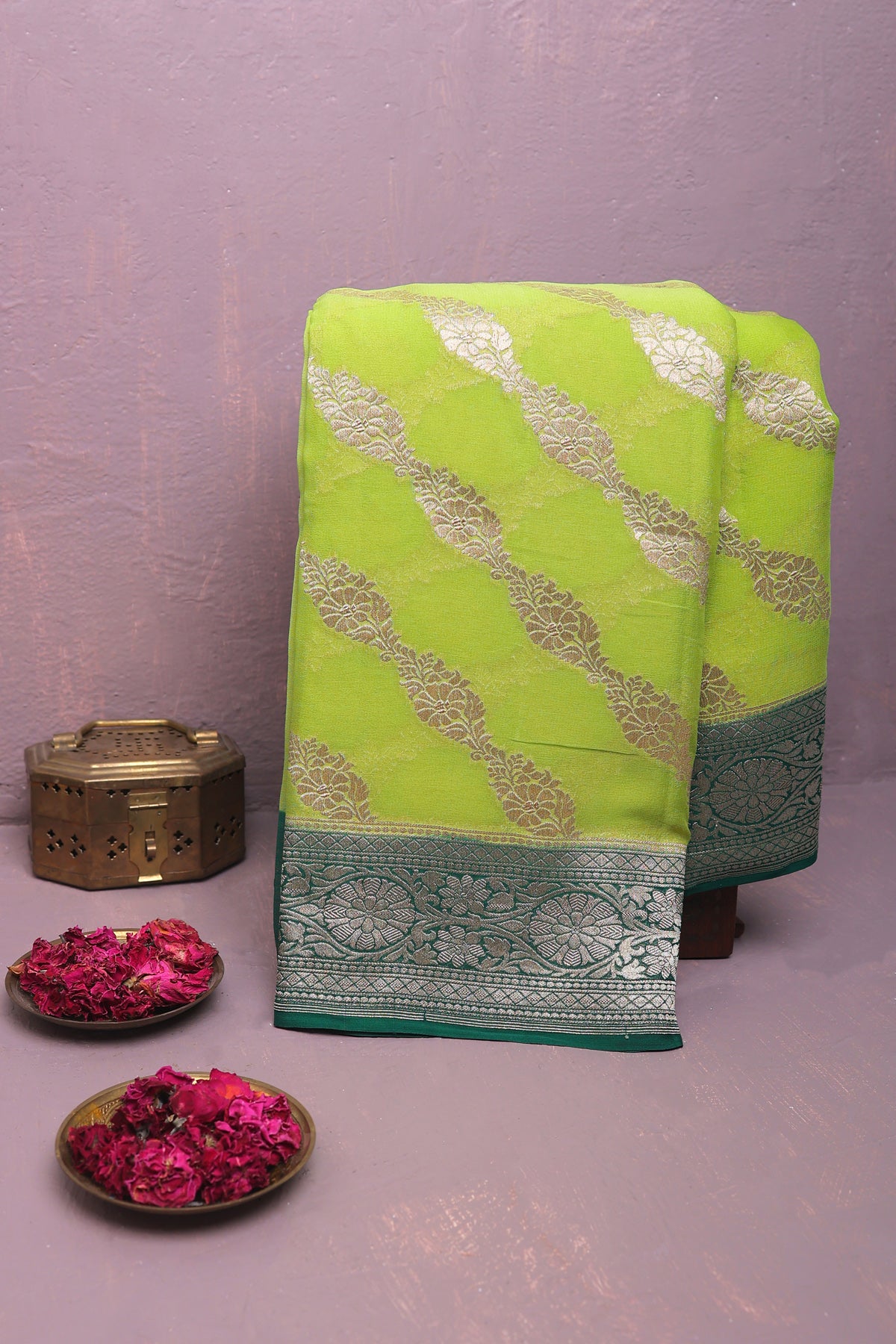 Kaddi Georgette Light Green Saree