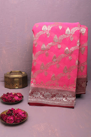 Kaddi Georgette Baby Pink Saree