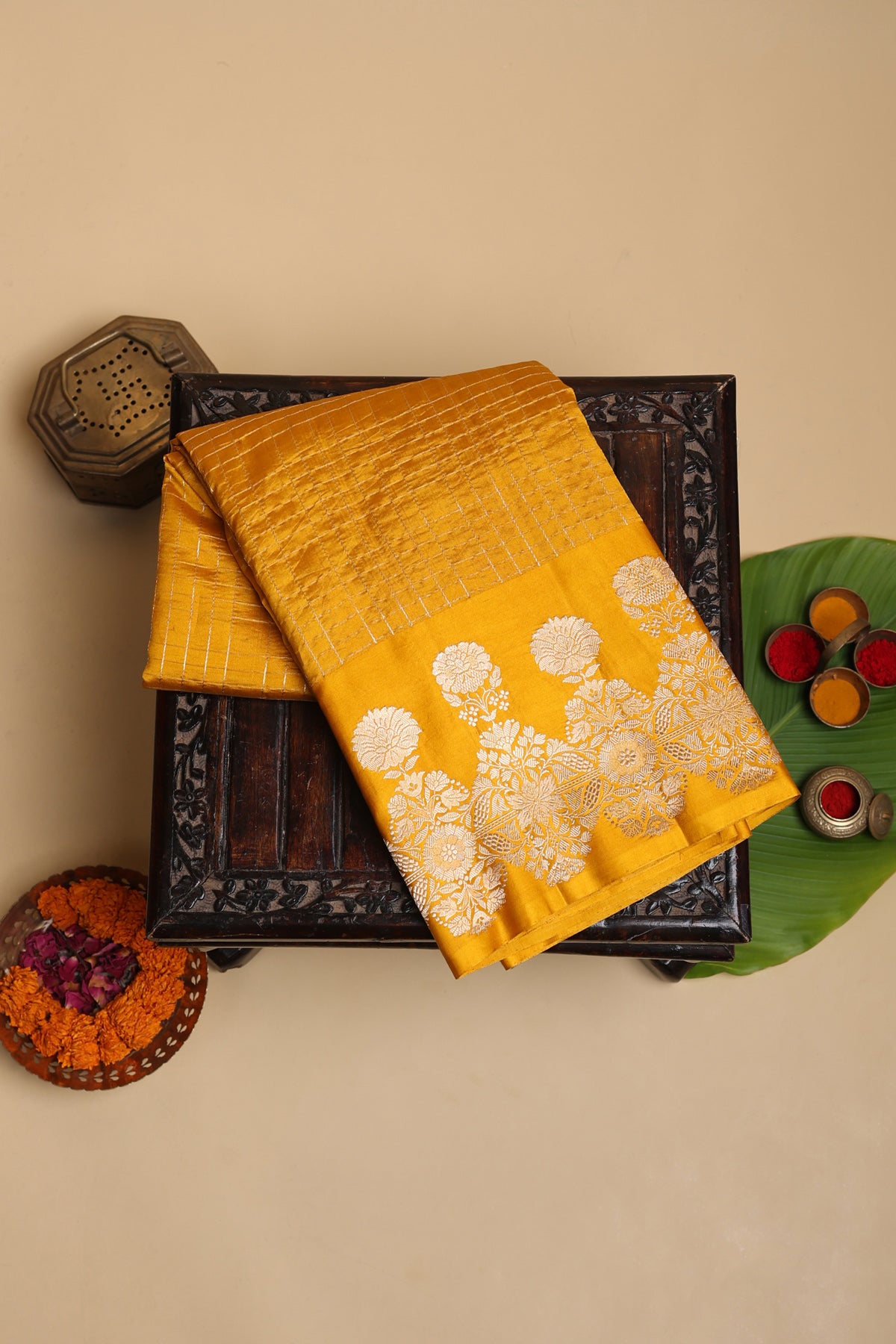 Designer Matka Silk Mustard Saree