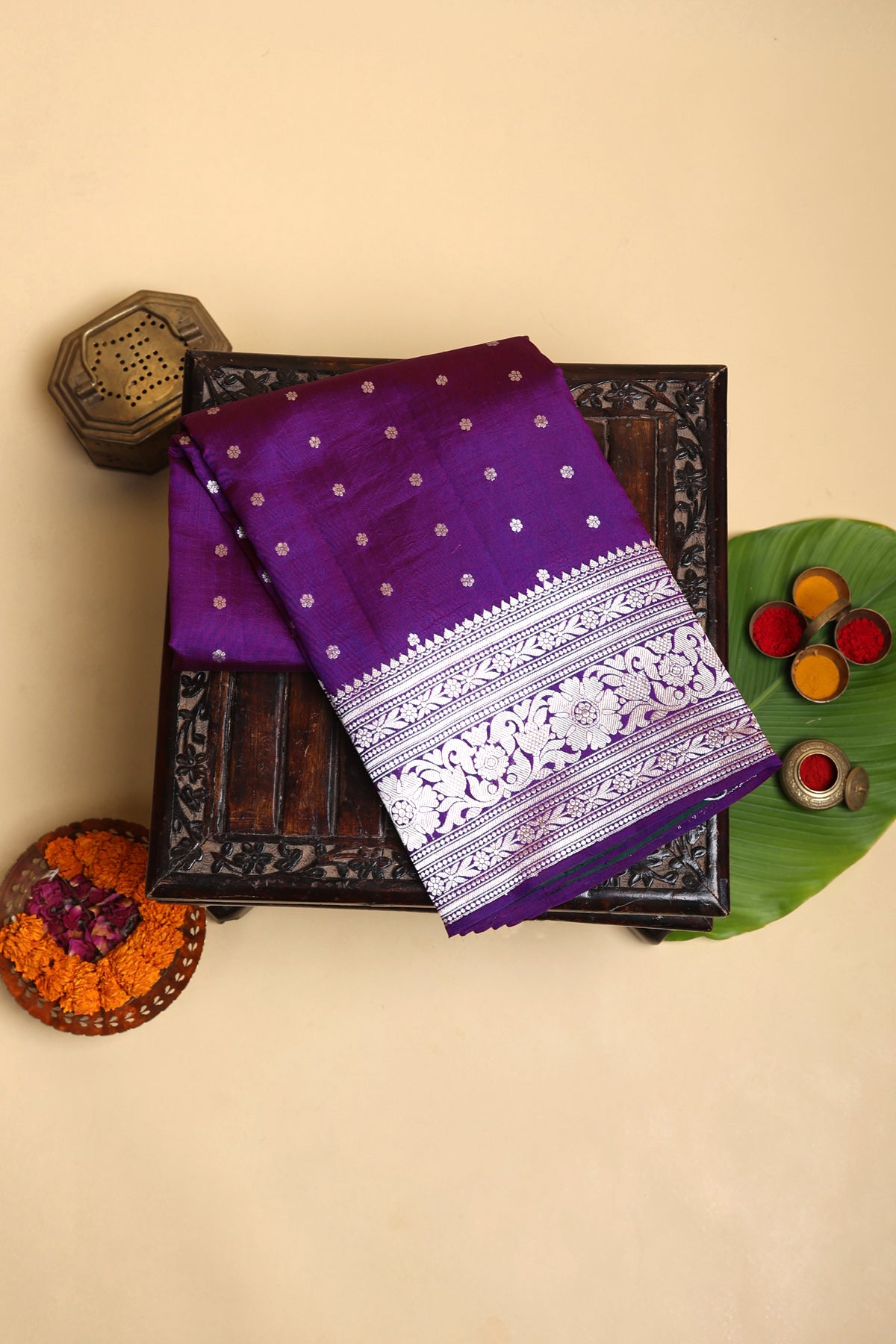 Designer Matka Silk Violet Saree