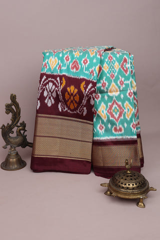 Ikat Silk Sea Green Saree