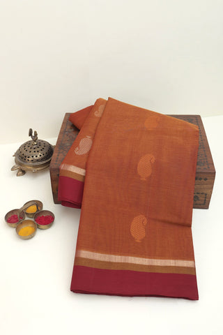 Kanchi Cotton Rust Orange Saree