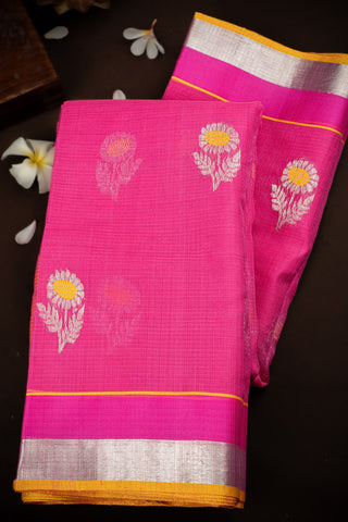 Zari Kota Cotton Floral Buttis Pink Saree