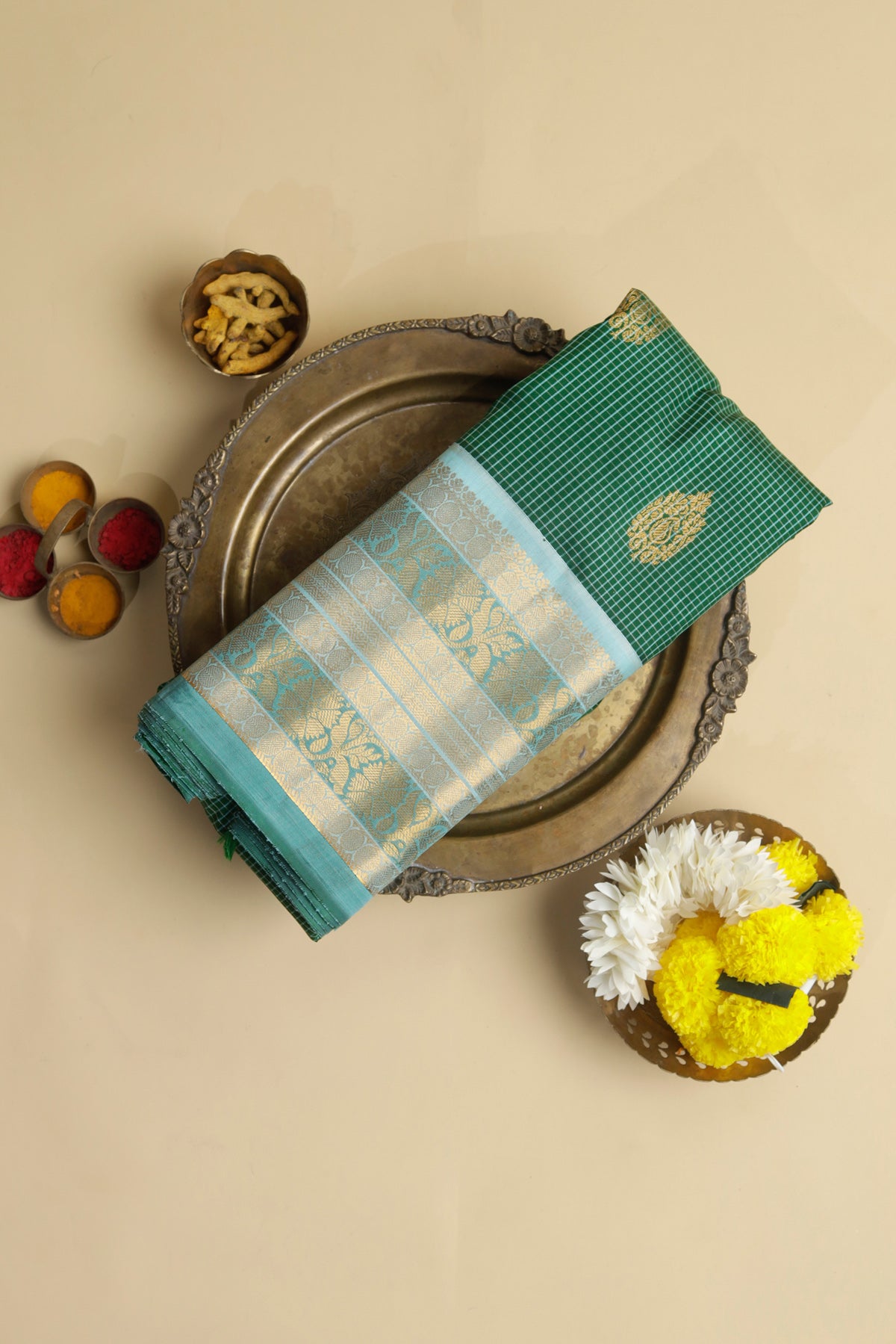 Gadwal Silk Bottle Green Saree