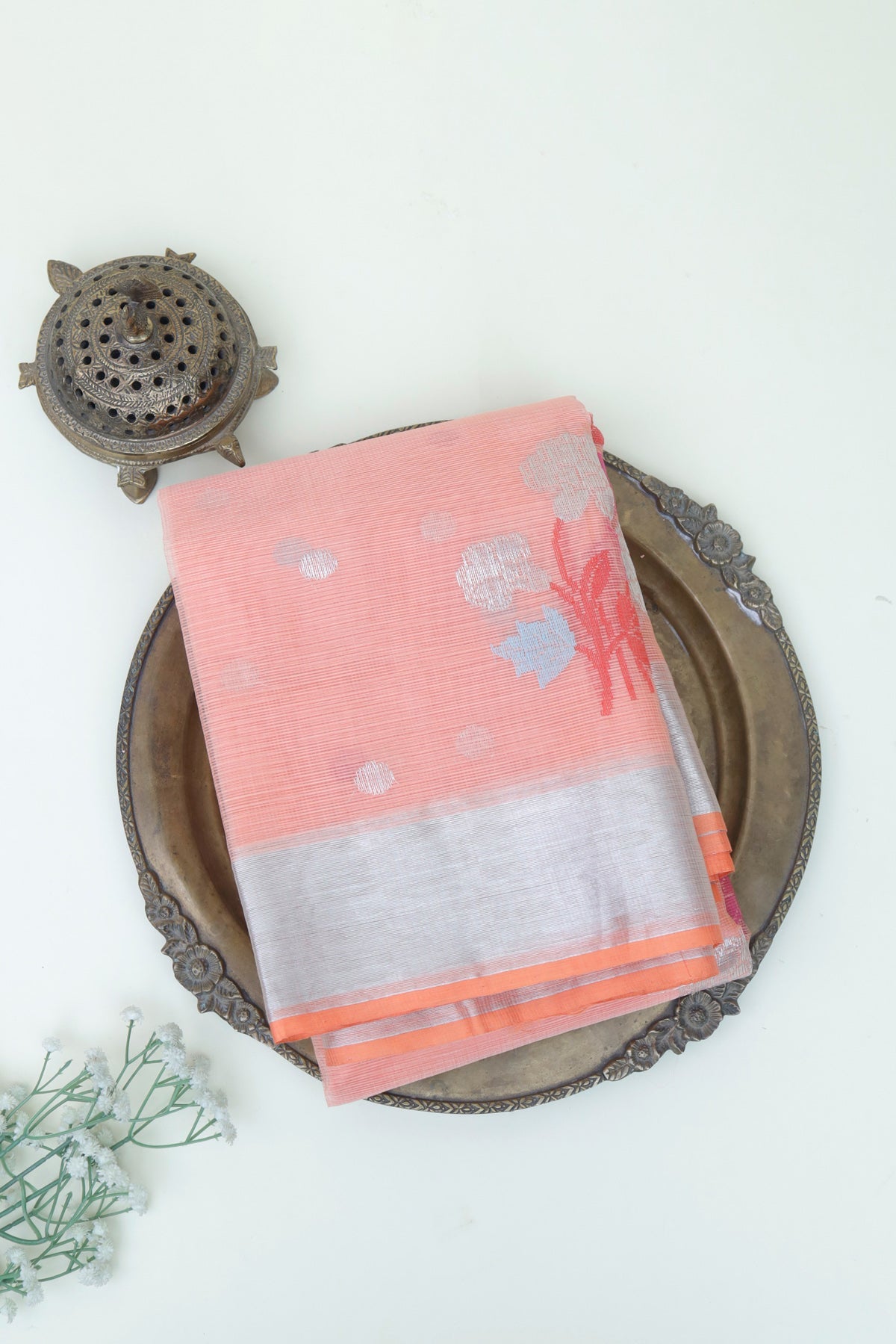 Zari Kota Cotton Peach Saree