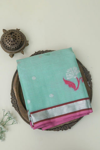 Zari Kota Cotton Sea Green Saree