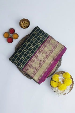 Venkatagiri Silk Bottle Green Saree