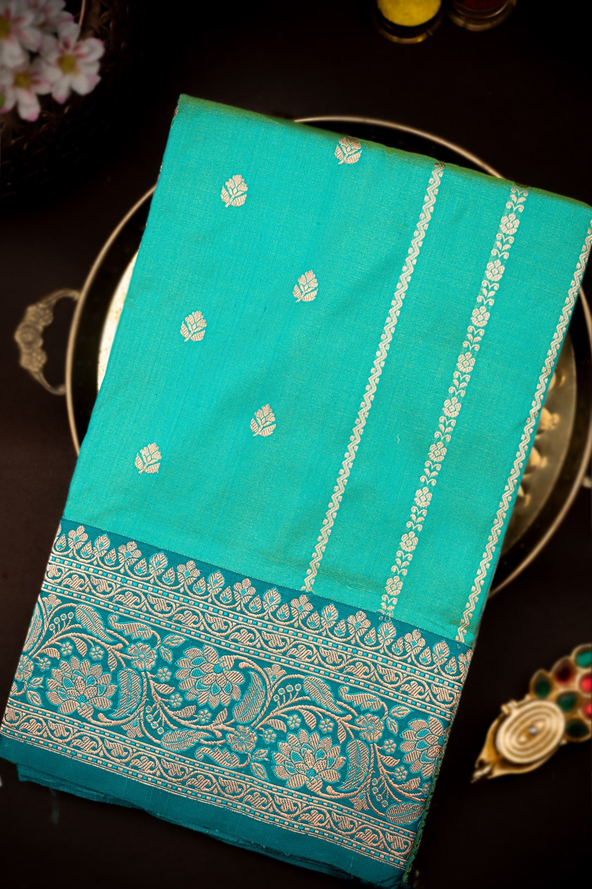 Banarasi Silk Buttis Sea Green Saree