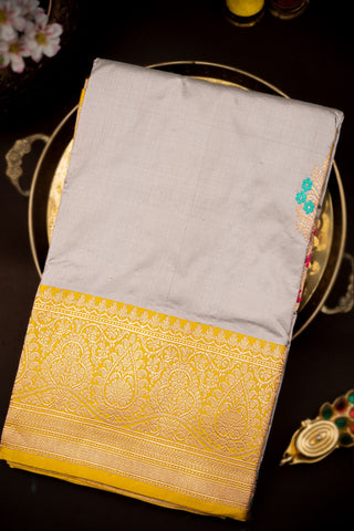 Banarasi Silk Floral Buttis Grey Saree