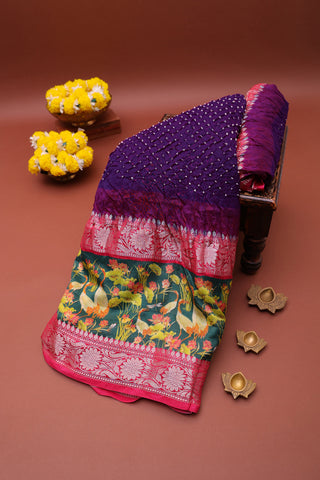 Bandhani Silk Violet Saree