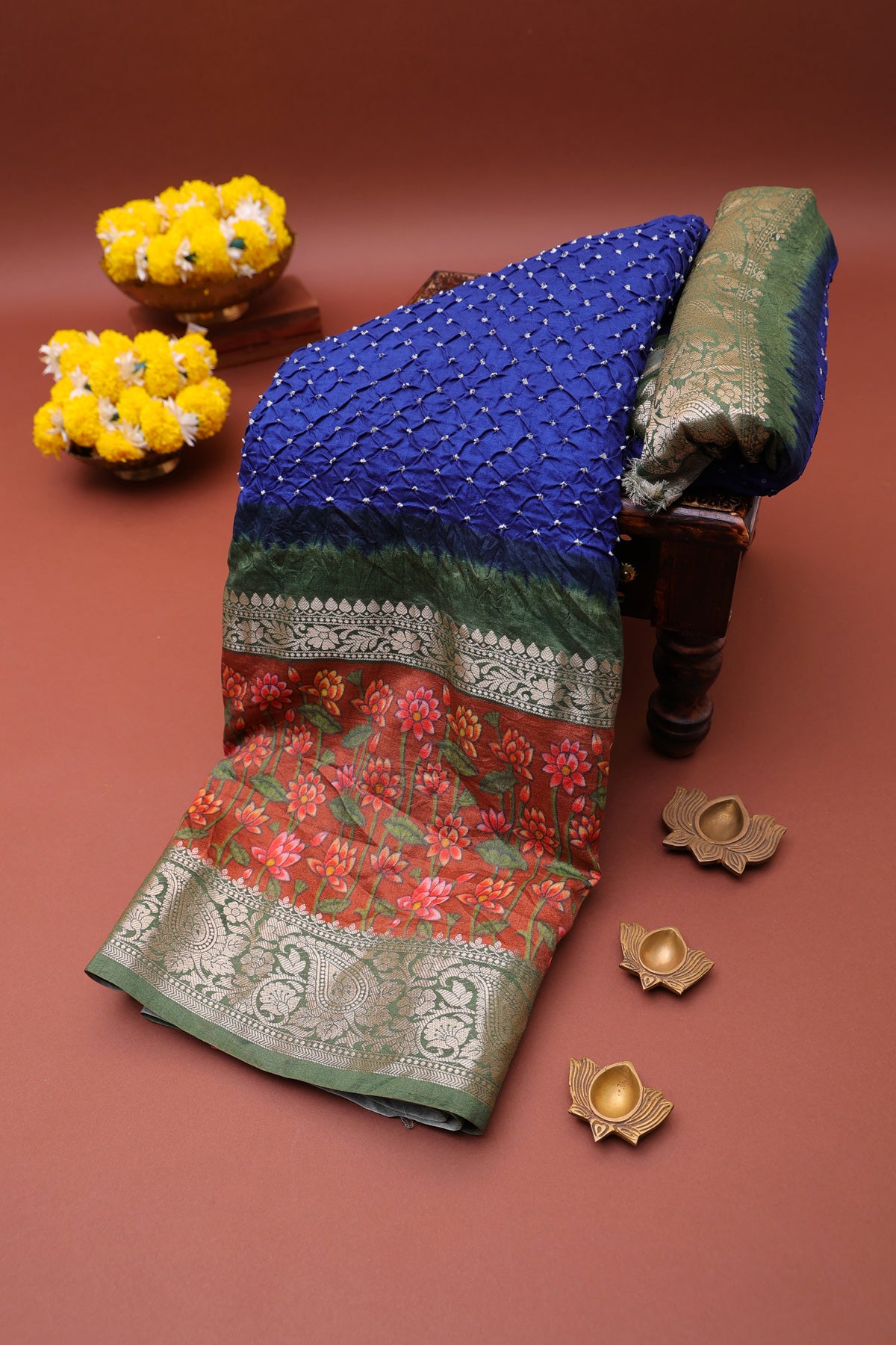 Bandhani Silk Royal Blue Saree