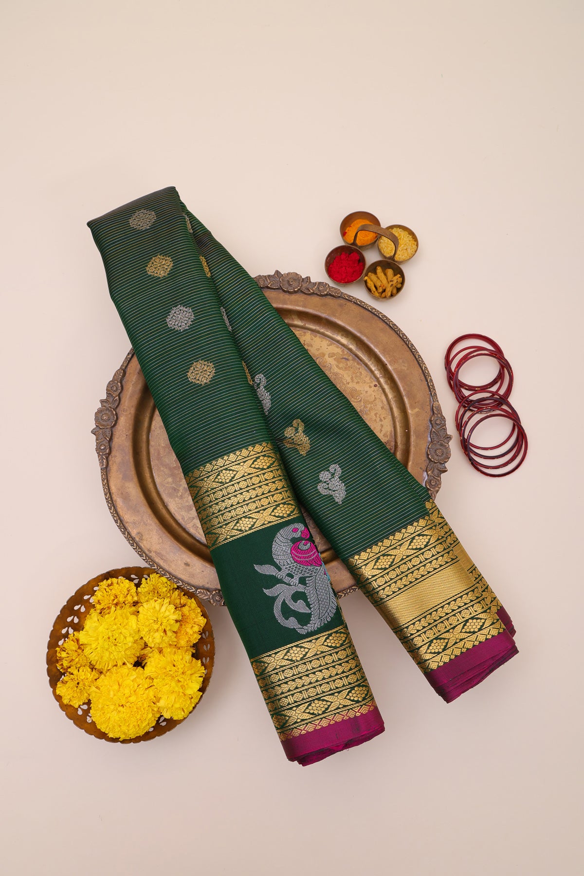 Gadwal Silk Dark Green Saree