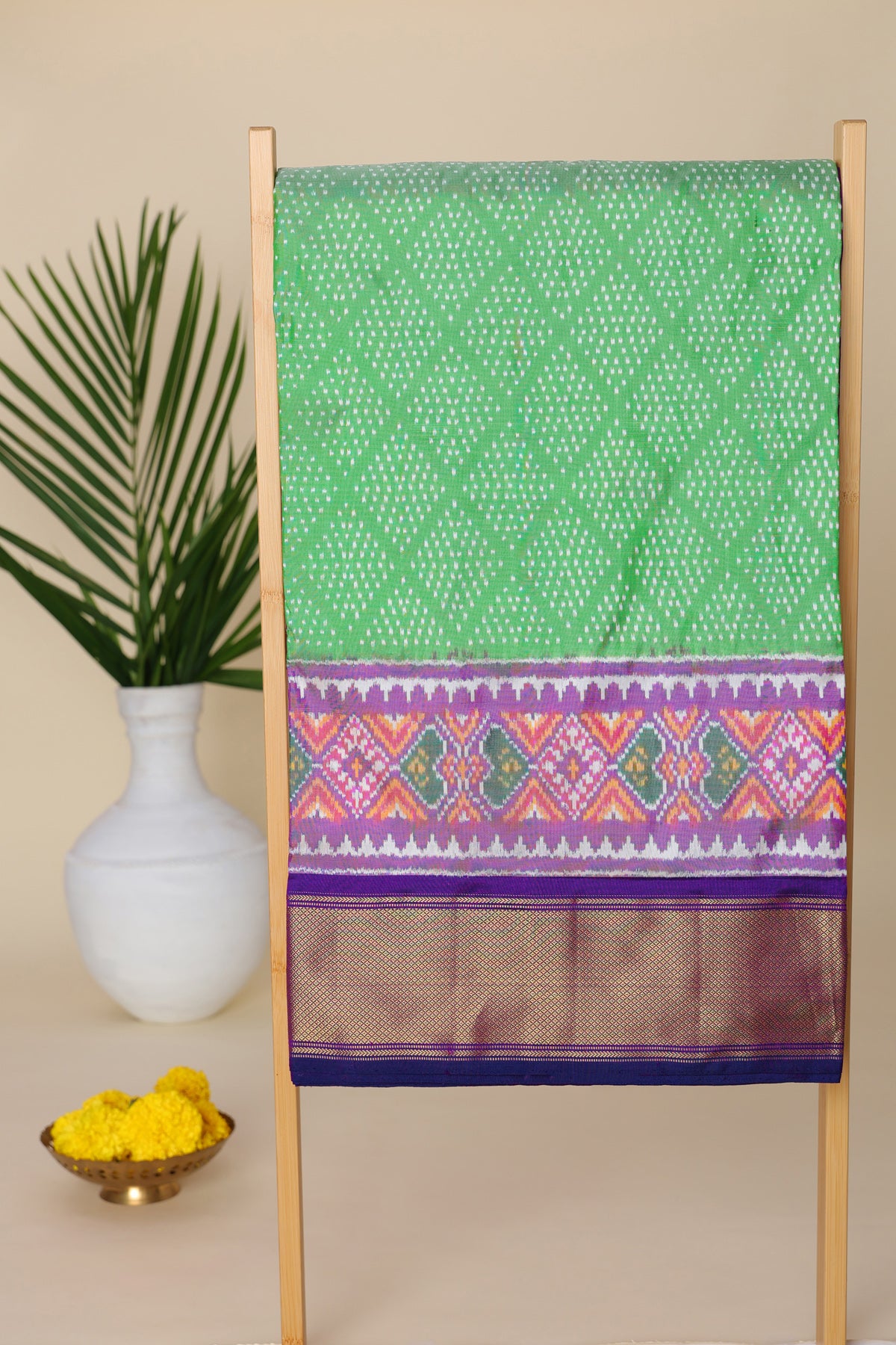 Ikat Silk Light Green Saree