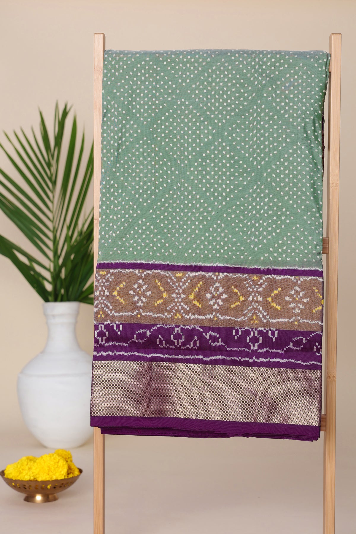 Ikat Silk Olive Green Saree