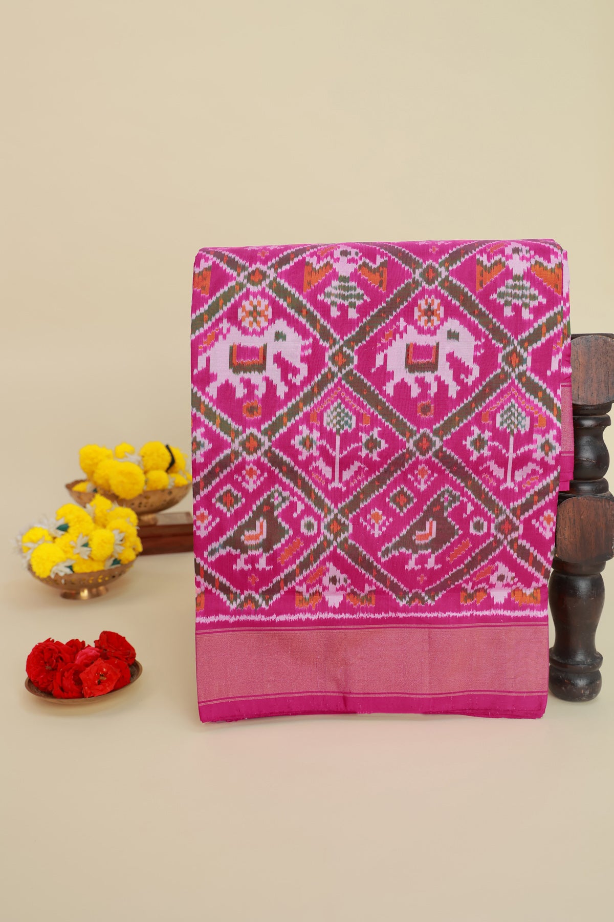 Ikat Silk Pink Saree