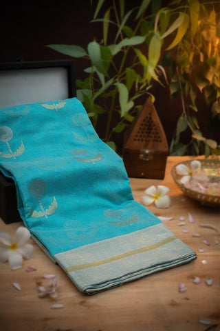 Chanderi Sico Motifs Sea Blue Saree