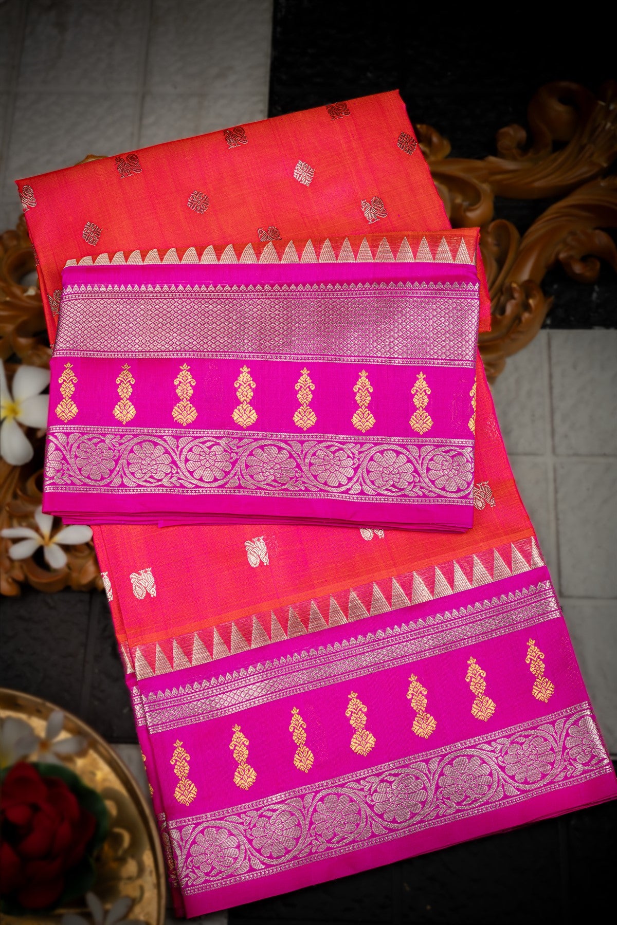 Venkatagiri Silk Peach Pink Saree