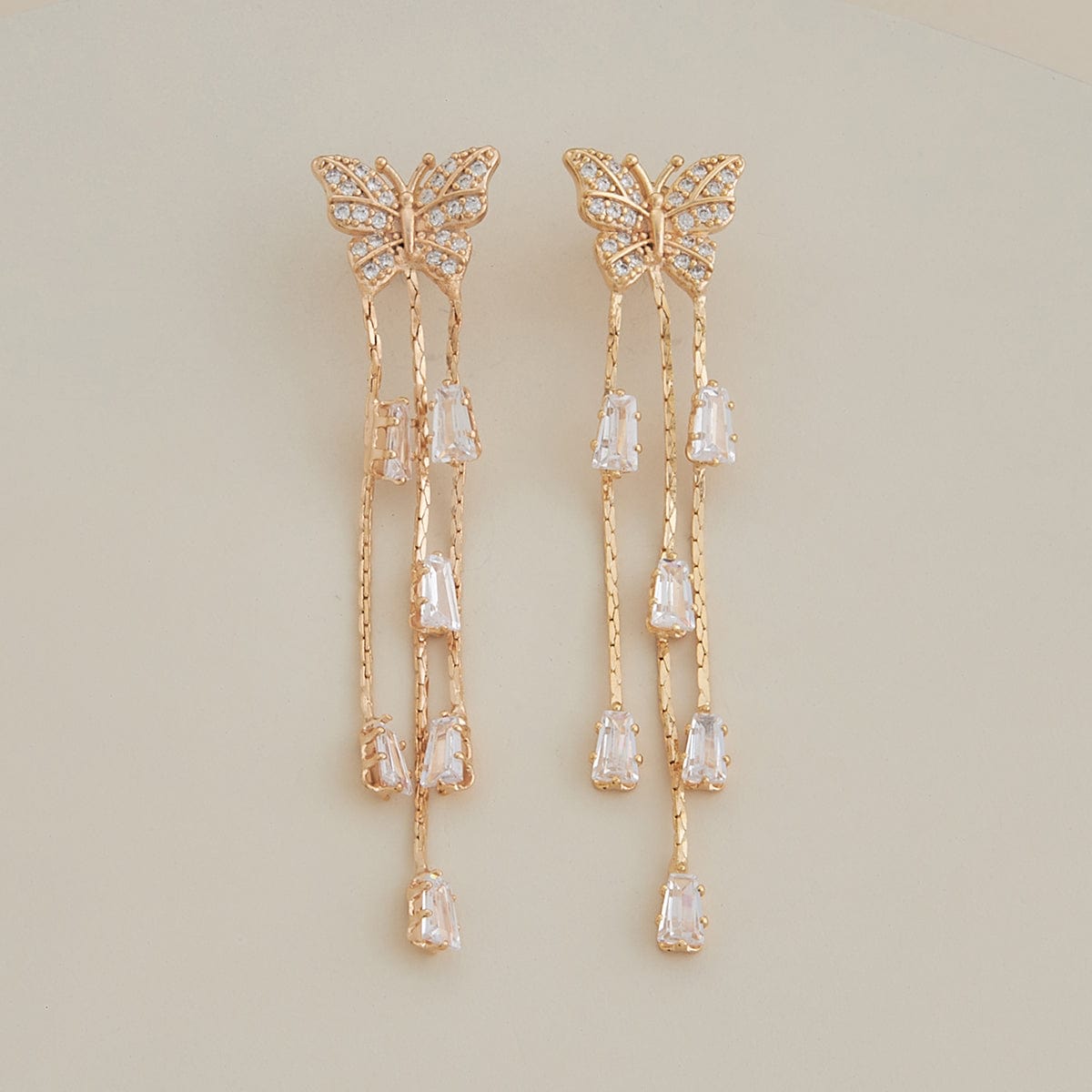 Beautiful Gold Tone Trendy Long Cz Earrings Dj27153 - DREAMJWELL - 3478550