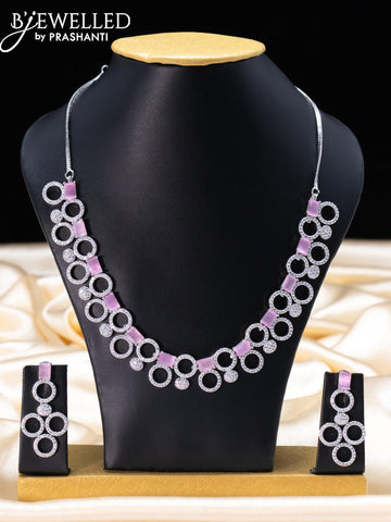 Zircon necklace with baby pink and cz stone