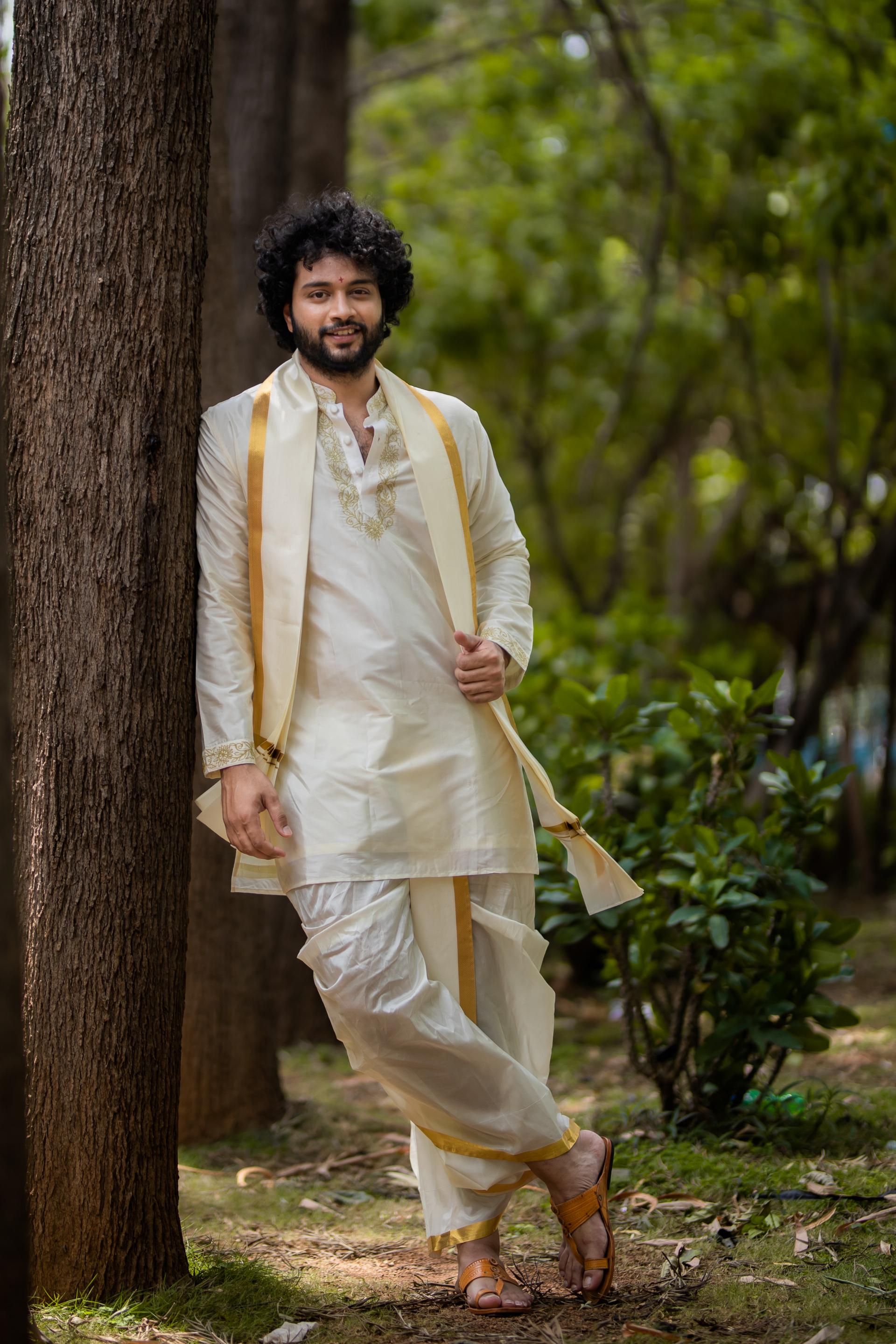 Gleaming Gold Designer Kurta set by Hilo Design - XL Gleaming Gold Designer Kurta set by Hilo Design - XL