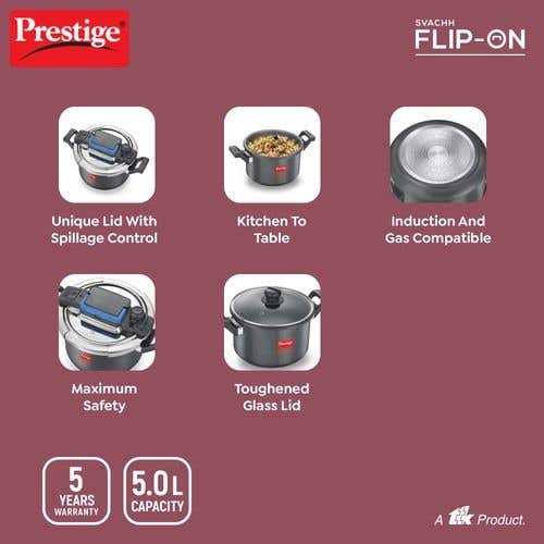 Buy Prestige Svachh Flip-on Stainless Steel Spillage Control Pressure Cooker  with Glass Lid, (Silver) Online