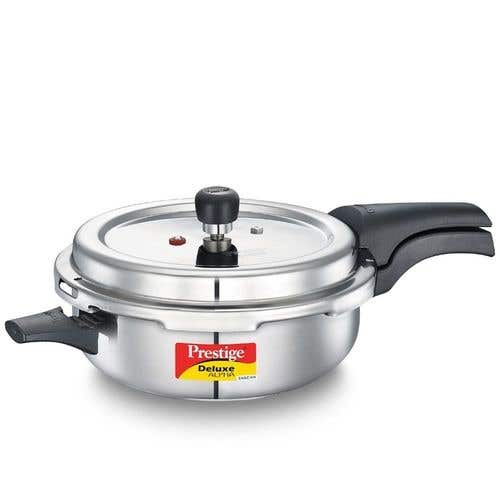Prestige Deluxe Alpha Svachh Stainless Steel Pressure Cooker with Spillage Control Deep Lid - Silver