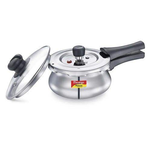 Prestige Deluxe Alpha Svachh Stainless Steel Spillage Control Pressure Cooker (Silver)Handi with Glass lid 1.5L