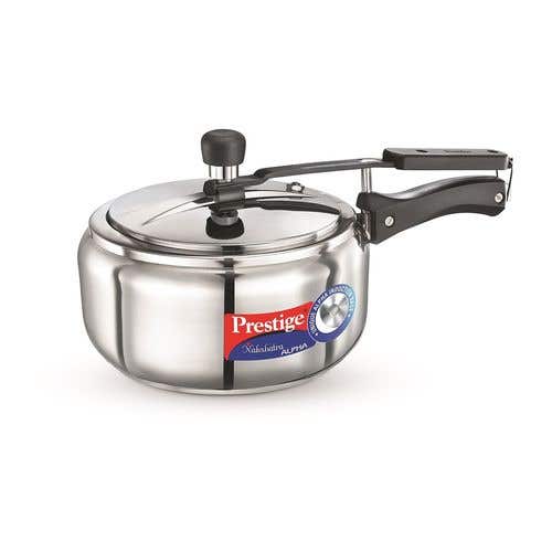 Prestige Nakshatra Alpha Stainless Steel Gas and Induction Compatible Pressure Cooker, Silver