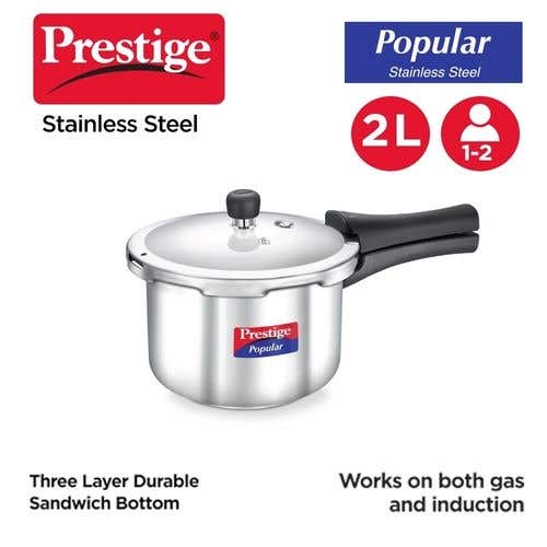 Prestige Popular Plus Induction Base Aluminum Pressure Cooker, 2-Liter,  Silver