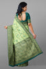 Latest Light Green Florals Silk Blend Saree With Contrast Border