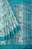 Latest Light Blue Florals Linen Saree With Contrast Border