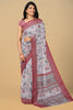 Latest Light Pink Florals Linen Saree With Contrast Border