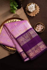 Mandir Light Lavender & Purple Matka Lines Saree