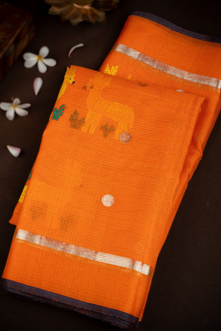 Varamahalakshmi Orange & Silver Zari Kota Buttis Saree