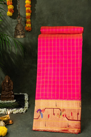 Mandir Pink and Orange & Pink Paithani Checks Saree