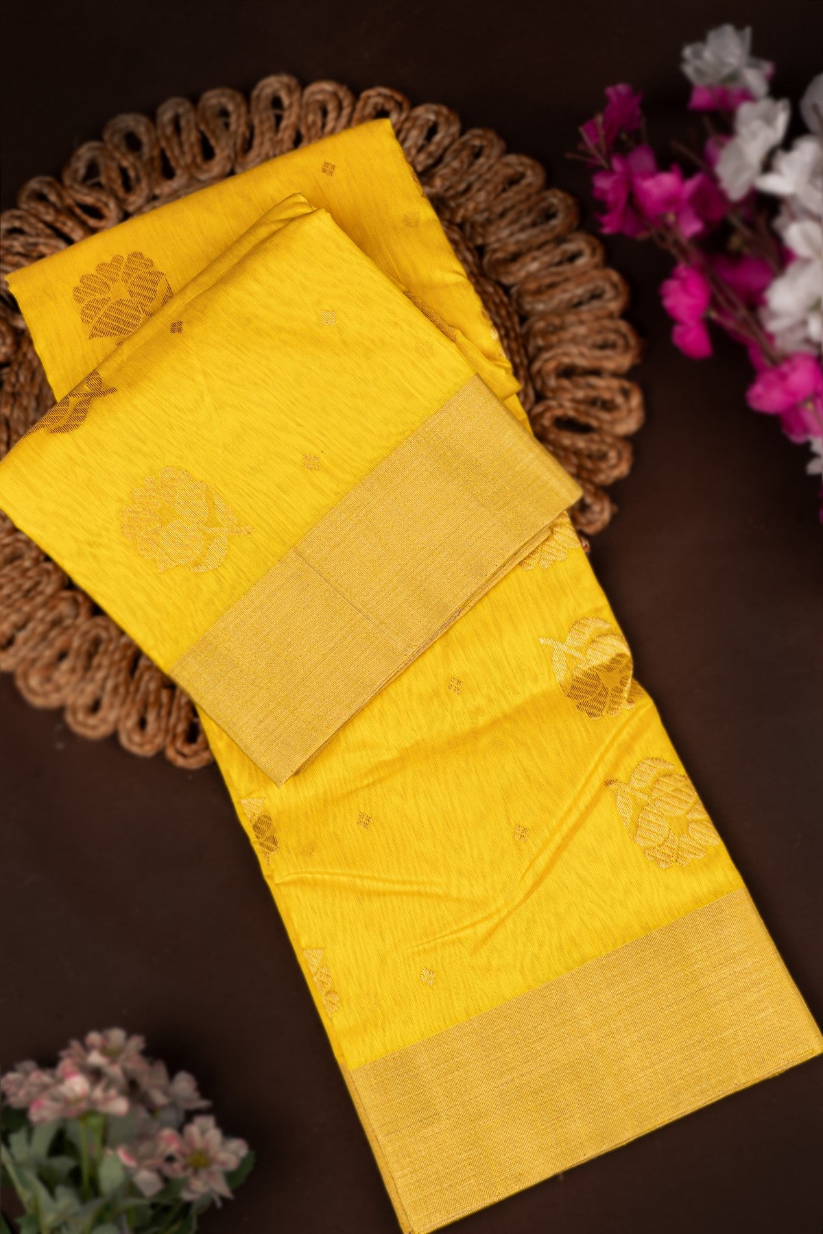 Mandir Yellow & Gold Chanderi Buttis Saree