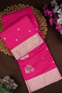 Mandir Pink & Silver Chanderi Buttis Saree