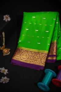 Varamahalakshmi Dark Green & Purple Mysore Buttis Saree