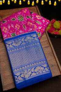 Mandir Magenta & Royal Blue Kanchi Ikat Ikat Saree