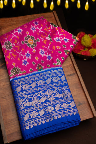 Mandir Magenta & Royal Blue Kanchi Ikat Ikat Saree