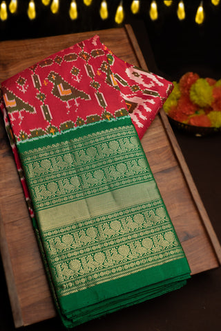 Mandir Maroon & Green Kanchi Ikat Ikat Saree