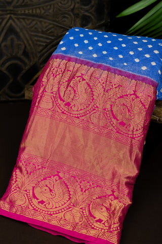 Varamahalakshmi Blue & Pink Banarasi Bandhani Saree