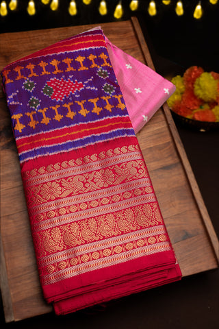 Mandir Blush Pink & Purple Kanchi Ikat Ikat Saree