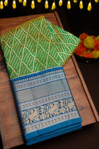 Mandir Green & Blue Kanchi Ikat Ikat Saree