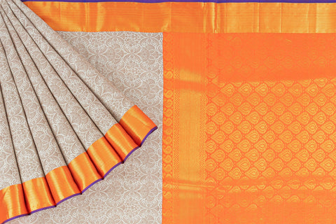 Mandir Beige & Orange Banarasi All Over Saree