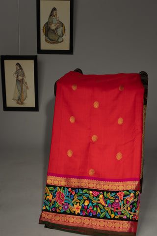 Mandir Red & Pink Kanchipuram Buttis Saree